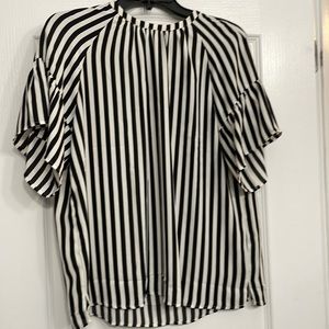 LOFT size small navy striped shirt sleeve blouse. Tie in the back.